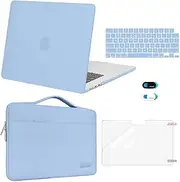 MOSISO Compatible with MacBook Air 15 inch Case 2024 2023 Release A2941 with M2 Chip Touch ID, Plastic Hard Shell Case&Carrying Sleeve Bag&Keyboard Cover&Webcam Cover&Screen Protector, Air Blue
