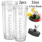 2pcs Replacement 6Fins Extractor Blade Blender and 32oz Cups For Nutri Ninja