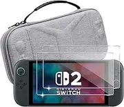 Lemxiee Case for Nintendo Switch 2 Accessories + [Pack of 2] Screen Protector for Nintendo Switch 2 Tempered Glass, Hard Carry Case for Switch 2 (2025) Case