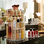 REHAMI 360 Rotating Makeup Organizer, Adjustable Shelf Height,The Cosmetic Organizer for Bedroom Dresser or Vanity Countertop, Clear