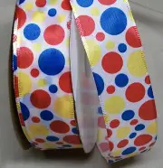5 Yds. BRIGHT FUN DOTS WIRE EDGE RIBBON 1 1/2" Wide