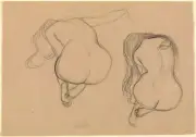 Gustav Klimt Two Studies of a Seated Nude Fine Art Print on Canvas Wall Art 36"