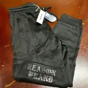 Reason Mens Black Adjustable Waist Pockets Tapered Leg Jogger Pants Size L XL