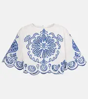 [Farm Rio] Farm Rio Embroidered cotton crop top AU 6 white