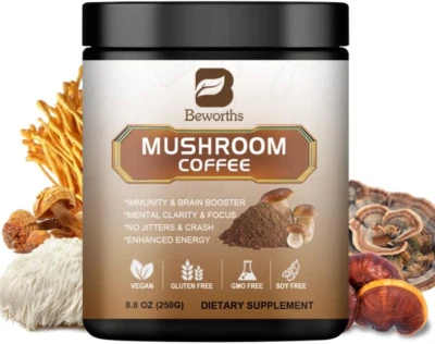 Mushroom Coffee - Lions Mane Mushroom Powder Instant Coffee with Lion'S Mane, Re