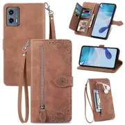 For Samsung Galaxy A25 Case Flower Imprinted Leather Zipper Wallet Phone Cover