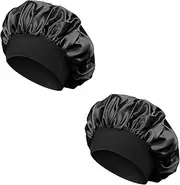 [WLVinson] Pack of 2 Silk Bonnet for Sleeping, Satin Hair Cap, Satin Cap, Satin Cap, Curly Cap for Sleeping (DE/NL/SE/PL, Alphanumeric, M, Black), Black