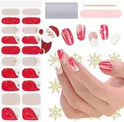 EBANKU Christmas Semi Cured Gel Nail Strips, 20 Stickers Nail Gel Polish Strips Snowflake Star Christmas Nail Polish Stickers for Women Girls DIY Nail Art (UV/LED Lamp Required)