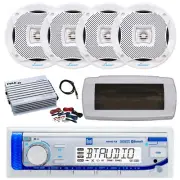 Dual Bluetooth Marine Radio,Cover,Antenna,Amp w/Kit, 4x 5.25" 400W White Speaker