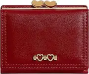 [YINHEXI] Women’s Wallet, Cute Trifold RFID Blocking Card Holder, Small Leather Pocket Purse for Women, Girls, and Ladies Mini Short Purse, Burgundy, Simple