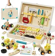 Lehoo Castle Toys for 2 Year Old, Kids Tool Set, Montessori Toys for Toddlers, Wooden Toys Educational STEM Construction Toys Building Toy Set for Boys and Girls
