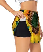 [GaxfjRu] Rainbow Sunflower Print Women's Running Shorts High Waisted Running Shorts Pocket Sporty Gym Elastic Short