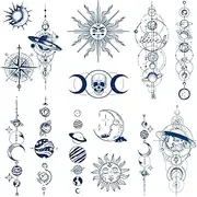PADOUN Space Semi Permanent Tattoo, 6-Sheet Long Lasting 1-2 Weeks Temporary Tattoos Universe Sun Moon Stars Tattoo Stickers, Waterproof 100% Plant-Based Ink Infinity Realistic Fake Tattoos for