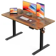 ApexSpace Electric Standing Desk Height Adjustable Sit Stand Desk with Hooks for Home Office Metal Frame Stand up Desk with Powerful Motor Spliced Board 120×60CM (Rustic Brown and Black)