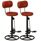 Real Leather Bar Stools 2 Pcs Industrial Style Barstool Bicycle Pedal Footrests