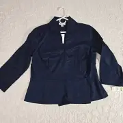 NWT Talbots Size 14 Navy Blue Double-Breasted Tunic Top 100% Cotton Machine Wash