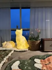 Handmade Paper Cat – Adjustable LED Base, 32cm Height