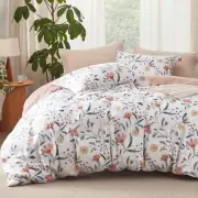 Cover Queen Size - Reversible Floral Pattern Duvet Cover Set with Zipper