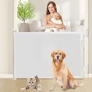 LEFAFA Retractable Baby Gate, Extra Wide Safety Mesh Baby and Pet Gate 86cm Tall, Extends up to 140cm Wide, Child Safety Baby Gates for Stairs Doorways Hallways, for Indoor and Outdoor (White, 140cm)