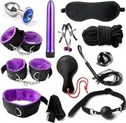 Bondaged Kits Adult Bed Restraint Sex Bonding Straps for Couples Adjustable Wrist Ankle Cuffs Sex Hand Ties for Women Restraints Spreaders Bar Legs and Arms Adult Play for Bedroom Sweater Purple 12pcs