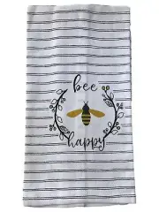 Bee Happy Kitchen Towel Set - 2 Dish Towels with Yellow Bumblebee
