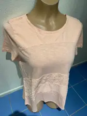 Chico's Women’s Sz 0 Blush Peach Embroidered Panel Knit Short Sleeve Tee Top