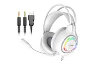 Wired Over-Ear Gaming Headphones with Mic for Laptop Computer Wired RGB Light Headset-White