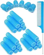 TPZORJX 37 Pieces Manual Hair Rollers Self Adhesive Hair Rollers for Salon Barber Shop Rat Tail Combs DIY Curlers with Steel Pin Combs (Blue)