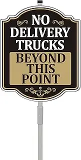No Delivery Trucks Beyond This Point Sign 10" x 12" With 35" Long Metal Stakes No Trucks Sign No Delivery Trucks in Driveway Private Road Sign Outdoor Use Yard Aluminum Private Drive Sign