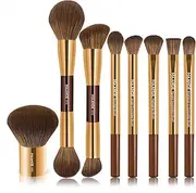 MAANGE 8 PCS Makeup Brush Set Double-end Makeup Brushes Foundationfor Blending Liquid Powder Concealer Contour Eyeshadow Blush Double Sided Brushes Set (Coffee Gold)