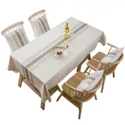 Embroidery Leaf Tablecloth Cotton Linen Fabric Dust-Proof Table Cover-Brown