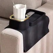 Couch Cup Holder Tray, Elimiko Silicone Anti-Spill and Anti-Slip Couch Drink Holder, Strong and Weighted Phone/Remote/Snacks Sofa Cup Holder (Black)