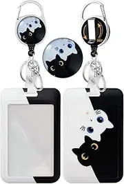 HASFINE Cute Melodious Cat Badge Holder with Retractable Reel Heavy-Duty Carabiner Clip and 360° Rotation Belt Clip - Perfect for Work, Office, Nurses, Teachers, and Students
