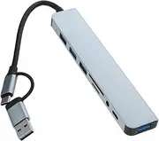 Angoily Multifunctional Hub Expander Device Chargers Port Multi Cable Charger Double Adaptor Single to Double Socket Converter Outlet Multiple Extender WiFi Wireless Silver Metal