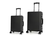 Swiss Aluminium Luggage Suitcase Lightweight with TSA locker 8 wheels 360 degree rolling HardCase 2 Piece Set SN7613AB Black