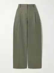 [ST. AGNI] ST. AGNI - Pleated Cotton-blend Tapered Pants - Army green - x small x small Green