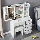 Dressing Table Stool Set With Sliding Makeup Mirror 6 Drawer Shelves Vanity Desk