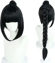 Anime Game Baldur's Gate 3 shadowheart Cosplay Wig Black Hair Wig with Long Braid Long Wig Heat Resistant Synthetic Wigs for Halloween Costume Party Role Play+Wig Cap