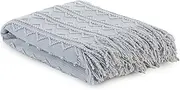 [Berkshire Blanket] Decorative Acrylic Knitted Lightweight Throw Blanket, Soft and Cozy Throw with Tassels for Couch Bed Sofa, Mindful Gray, 50x60 inches