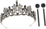 [Baluue] 1 Set Crown Earrings Tiara Crown for Women Bride Headpieces for Wedding Princess Crown Bridal Headband Suit Baroque Earrings Dangle Bride Hair Accessory Bride Earring Alloy