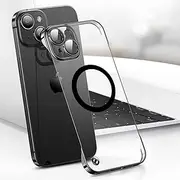 RUNGOS for iPhone 15 Plus Case MagSafe, with Camera Lens Protector (Bare Metal Feel) [Strong Magnetic] Borderless Slim Case for iPhone 15 Plus Phone Case, 15 Plus MagSafe Case 6.7'', Crystal Clear