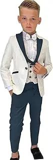[YUVUXE] Boys Suit 3 Piece Wedding Ring Bearer Outfit Kids Suit Set Floral Tuxedo Jacket Blazer Suit Vest Pants