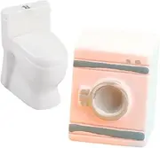 Doll House Mini Washing Machine Toilet Pcs Resin Miniature Laundry Room Decor