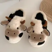 Cow Slippers For Women Men Indoor Cartoon Fuzzy Cow Print Slippers - SNNGV 43-44