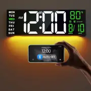 JALL 16.2" Large Digital Wall Clock with Bluetooth Sync, Alarm, Big LED, RGB Col