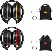 SIMOLIO 2 Pack of Wireless Car Headphones, 2 Channel IR Wireless Headphones for Kids, Folding Infrared DVD Headphones with Storage Bag for Universal Rear Entertainment System