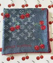 Louis Vuitton x Takashi Murakami 2025 M96389 Carre 90 Denim Cherry Scarf