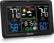 7.5" Modern Black Weather Station with Temperature, Humidity & Time Display