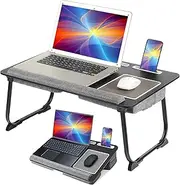 Adjustable Laptop Lap Desk with Cushion, Fits Up to 17" Laptop Portable Computer Lap Tray Table for for Bed & Couch, Lap Laptop Stand with Tablet Holder, Cellphone Slot, Mouse Pad, Wrist Rest