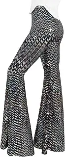[Nawgut] Womens Sequin Flare Pant Sparkly High Waisted Leg Bell Bottom Glitter Trousers Night Out Clubwear